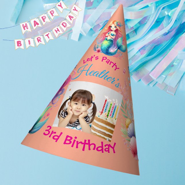 Cute Mermaids Under the Sea Photo Kids Birthday  Party Hat (Creator Uploaded)