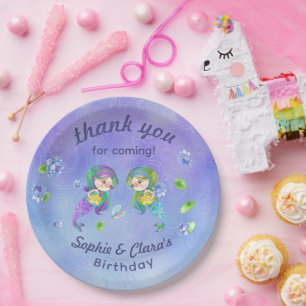 Cute Mermaids Under the Sea Twin Girls Birthday  Paper Plate