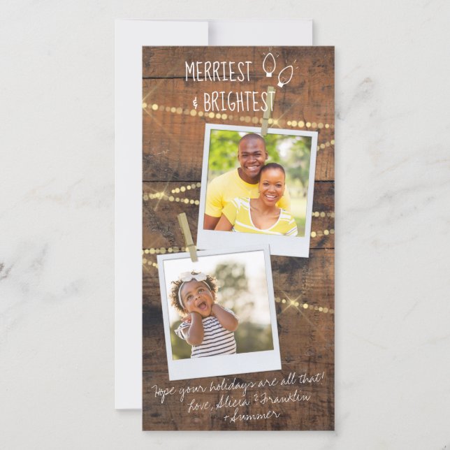 Cute Merriest & Brightest Holiday 2-Photo Card (Front)