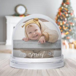 Cute Merriest Modern Calligraphy Photo Snow Globe