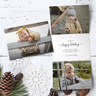 Cute Merriest Modern Calligraphy Photo Tri-Fold Holiday Card