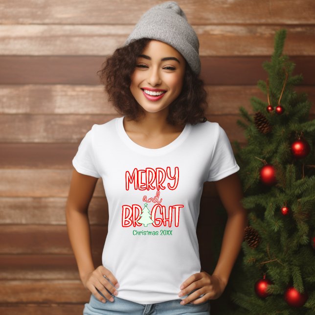 Cute Merry and Bright Christmas Year Red and Green T-Shirt (Creator Uploaded)