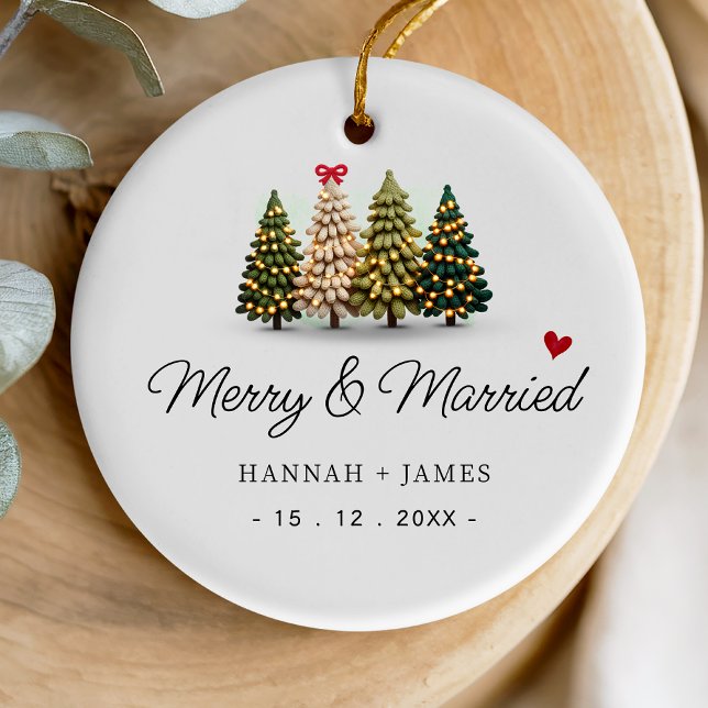 Cute merry and married christmas trees one photo ceramic ornament (Creator Uploaded)