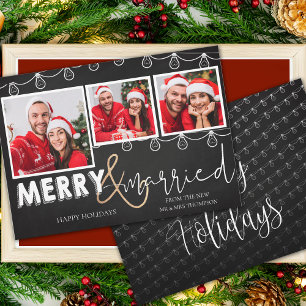 Cute Merry And Married First Christmas Photo Holiday Card