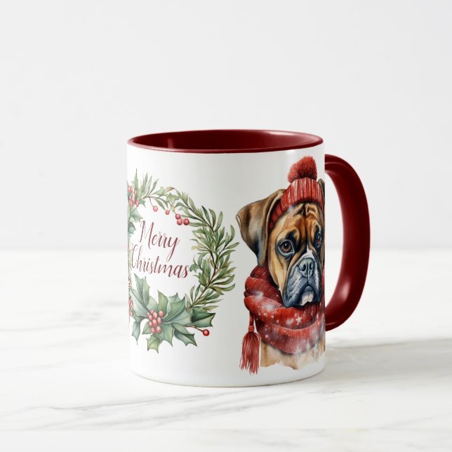 Cute Merry Boxer Dog Christmas Mug (Front Right)