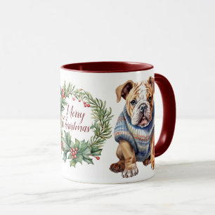 Cute Merry Bulldog Dog Christmas Mug