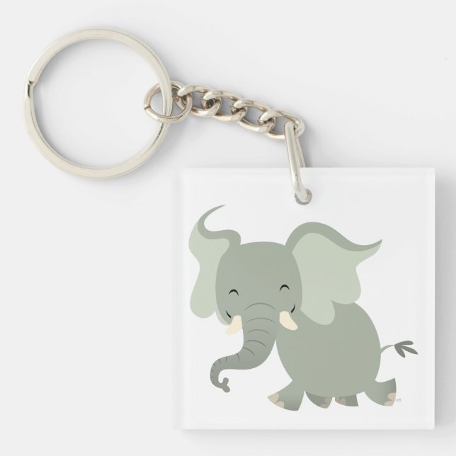 Cute Merry Cartoon Elephant Acrylic Keychain (Front)