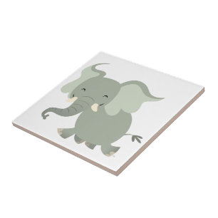 Cute Merry Cartoon Elephant Tile