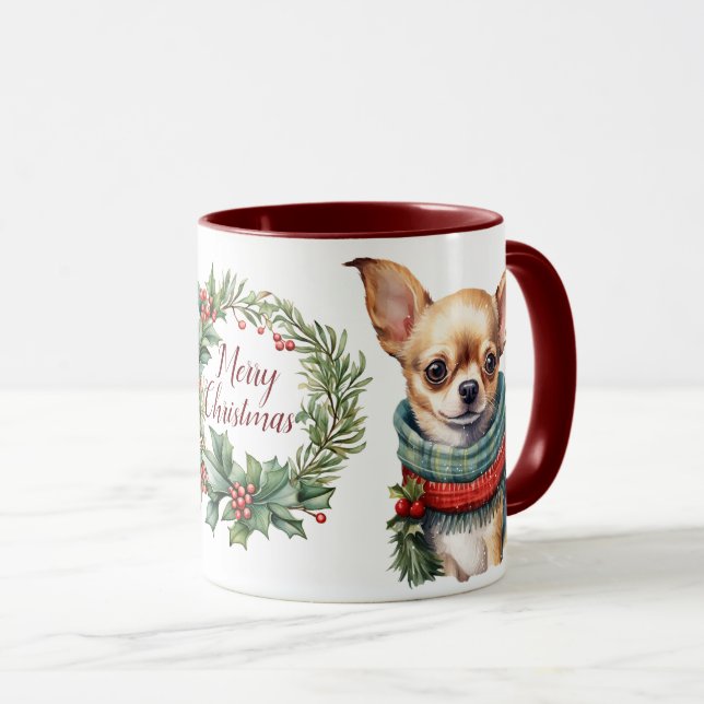 Cute Merry Chihuahua Dog Christmas Mug (Front Right)