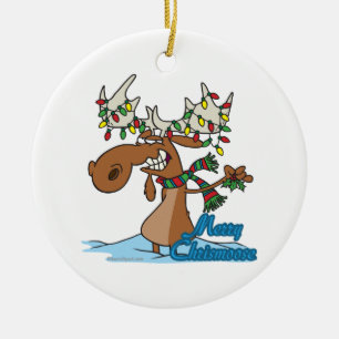 cute merry chrismoose silly christmas moose ceramic ornament
