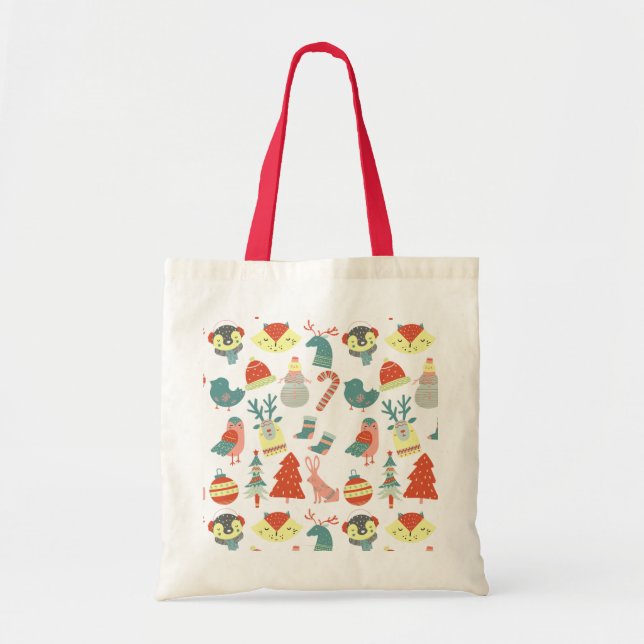 Cute Merry Christmas Animal Tree Snow Pattern Tote Bag (Front)