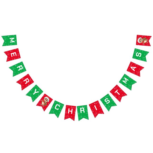 Cute merry Christmas Baby Owl Santa Scarf holiday  Bunting (All)