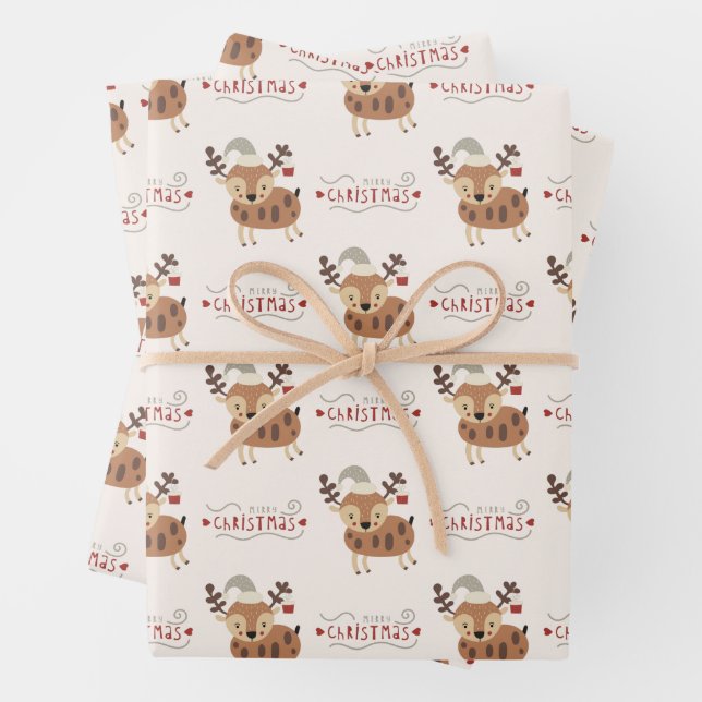 Cute Merry Christmas Baby Reindeer  Wrapping Paper Sheet (In situ)