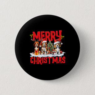 Cute Merry Christmas Beagle Dog Santa Hat Reindeer 6 Cm Round Badge