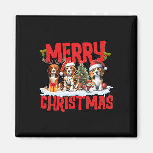 Cute Merry Christmas Beagle Dog Santa Hat Reindeer Magnet