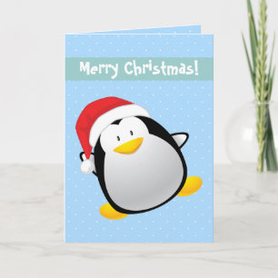 Cute Merry Christmas Cartoon Santa Penguin Holiday Card