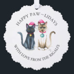 Cute Merry Christmas Cats  Tree Decoration Card<br><div class="desc">Send merry Christmas wishes in the most adorable way with these cute Xmas cards featuring two festive Christmas cats—a black cat and a Siamese—both decked out in Santa hats. Designed in charming watercolor, these fun and funny cards make perfect Christmas gifts for friends or thoughtful cat lover gift ideas. Customise...</div>