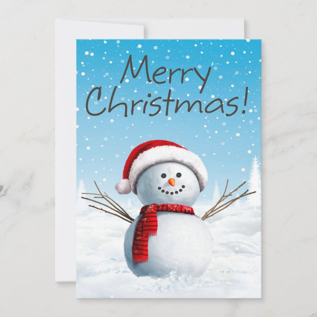Cute Merry Christmas Cheerful Snowman  Holiday Card (Front)