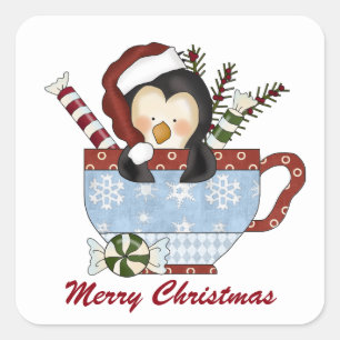 Cute Merry Christmas cocoa penguin sticker