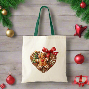 Cute Merry Christmas Cookies Doughnut Heart Red Tote Bag
