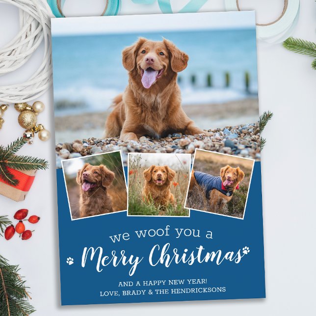 Cute Merry Christmas Custom Dog Pet Photo Collage Holiday Card (Creator Uploaded)