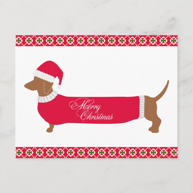 Cute Merry Christmas Dachshund Dog Postcard (Front)