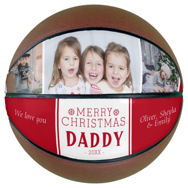 Cute Merry Christmas Daddy 3 Photo Collage Basketball (Front)