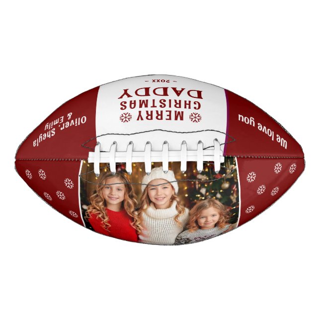 Cute Merry Christmas Daddy Family Photo  Football (Front)