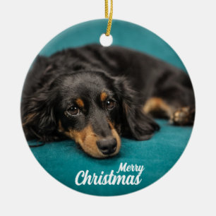 Cute Merry Christmas Dog  ceramic ornament