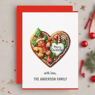 Cute Merry Christmas Doughnut Heart Red & White  Holiday Card