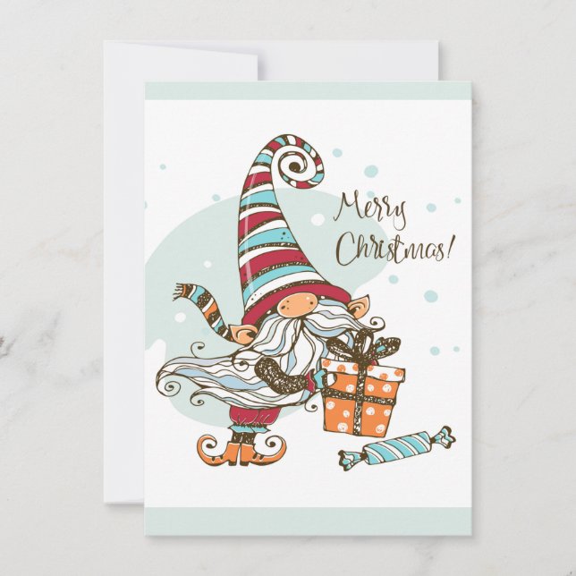 Cute Merry Christmas Elves Gnomes Watercolor Fun   Card (Front)
