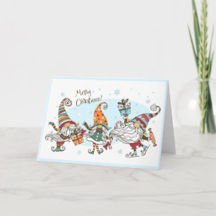Cute Merry Christmas Elves Gnomes Watercolor Fun P Card