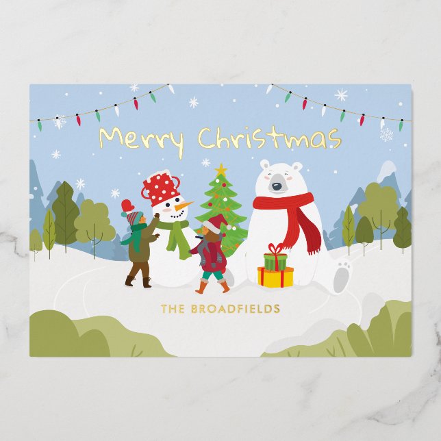 Cute Merry Christmas Family Custom Gold Foil Holiday Card (Front)