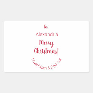 Cute Merry Christmas From Mum and Dad Minimal Rectangular Sticker