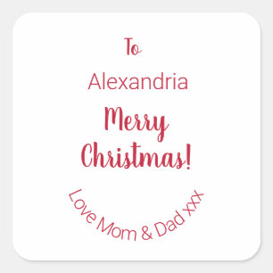Cute Merry Christmas From Mum and Dad Minimal Square Sticker