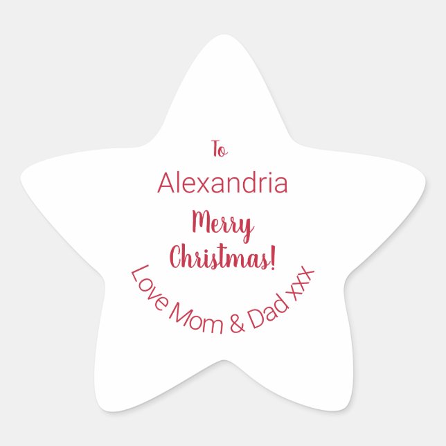 Cute Merry Christmas From Mum and Dad Minimal Star Sticker (Front)