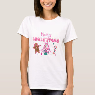 Cute Merry Christmas Gingerbread and Candy Design T-Shirt