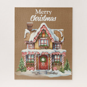 Cute Merry Christmas Gingerbread House Jigsaw Puzzle