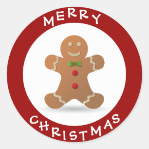 Cute Merry Christmas Gingerbread Man Classic Round Sticker
