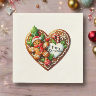 Cute Merry Christmas Gingerbread Man Heart Napkin