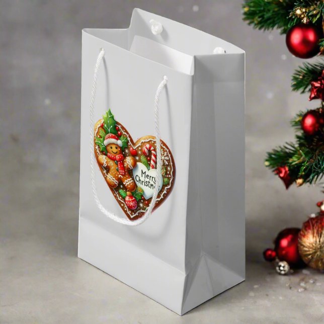 Cute Merry Christmas Gingerbread Man Heart Small Gift Bag (Creator Uploaded)