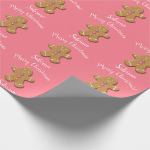 Cute Merry Christmas gingerbread man personalised Wrapping Paper