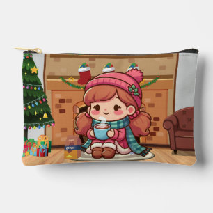Cute Merry Christmas girl with cocoa Accessory Pouch