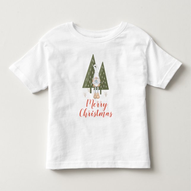 Cute Merry Christmas Gnome Bluebird Toddler T-Shirt (Front)