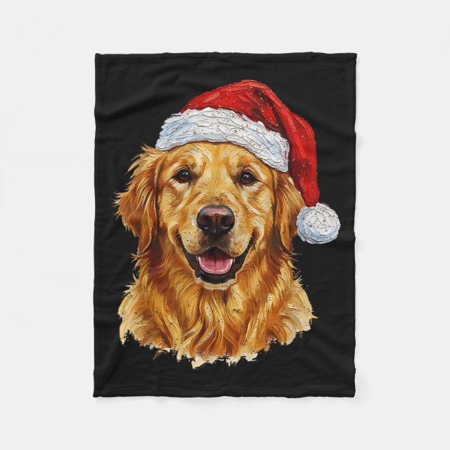 Cute Merry Christmas Golden Retriever Dog Christma Fleece Blanket (Front)