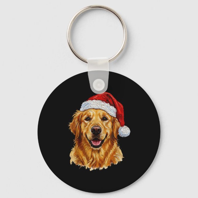Cute Merry Christmas Golden Retriever Dog Christma Key Ring (Front)