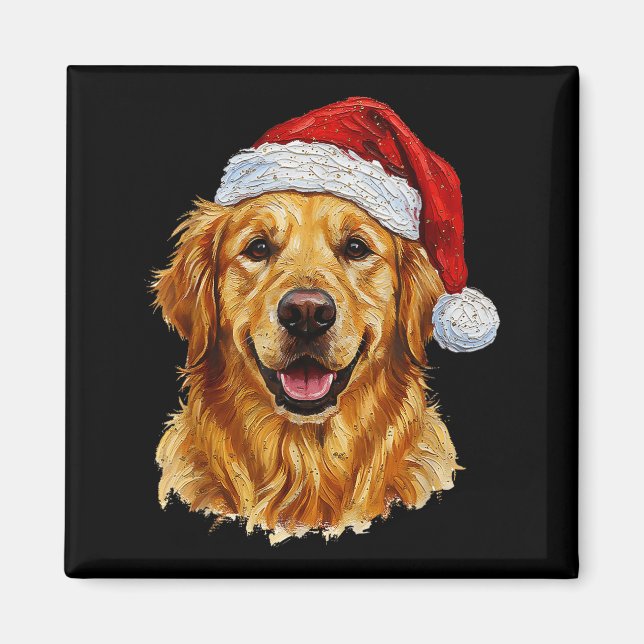 Cute Merry Christmas Golden Retriever Dog Christma Magnet (Front)