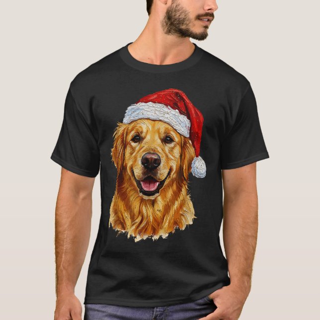 Cute Merry Christmas Golden Retriever Dog Christma T-Shirt (Front)