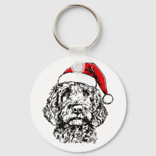 Cute Merry Christmas Goldendoodle Santa Christmas Key Ring
