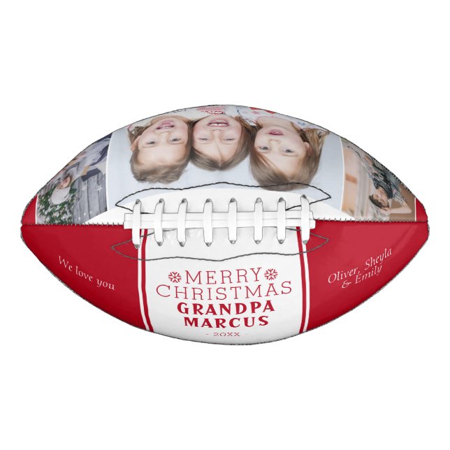 Cute Merry Christmas Grandpa Red 3 Photo Collage Football (Front)